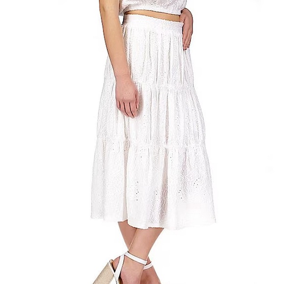 NWT. Michael Kors 2PC Eyelet Midi Skirt-Size L and Cropped Top-Size XL. White. - Picture 8 of 11